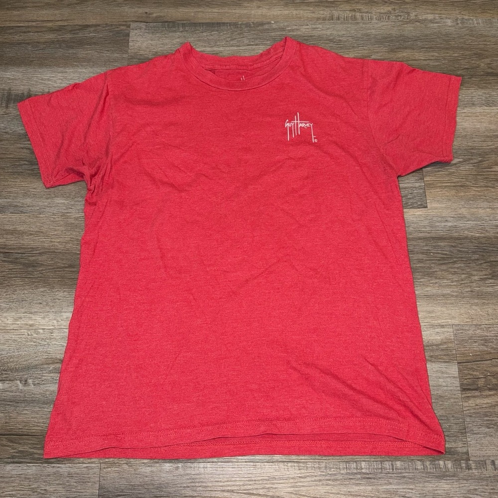 GUY HARVEY Shirt Mens Medium Red W/Swordfish On Back Short Sleeve Fishing